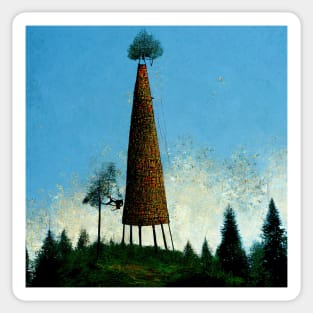 tower tumbling through the trees Sticker